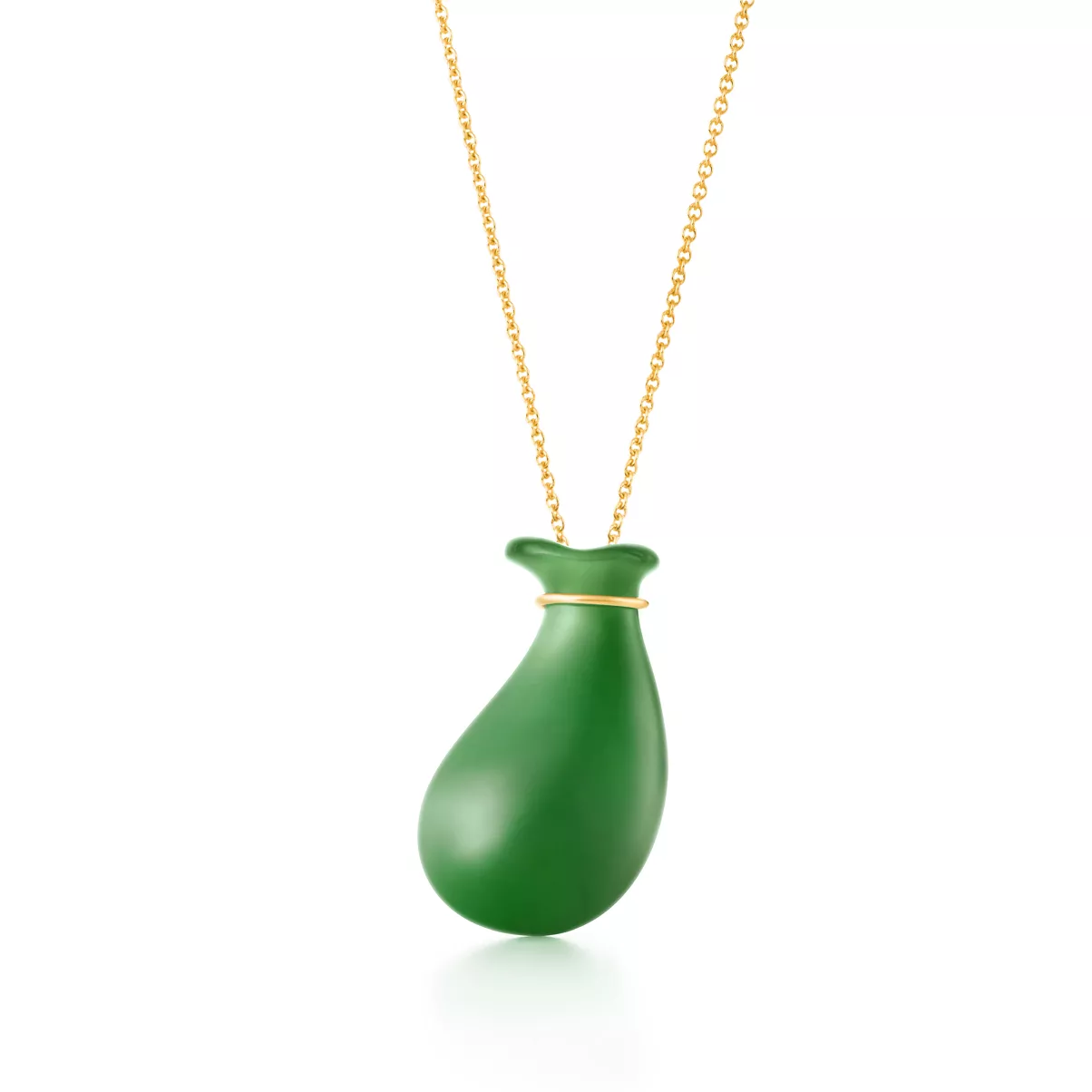 Bottle Jug Pendant in Yellow Gold with Green Nephrite Jade