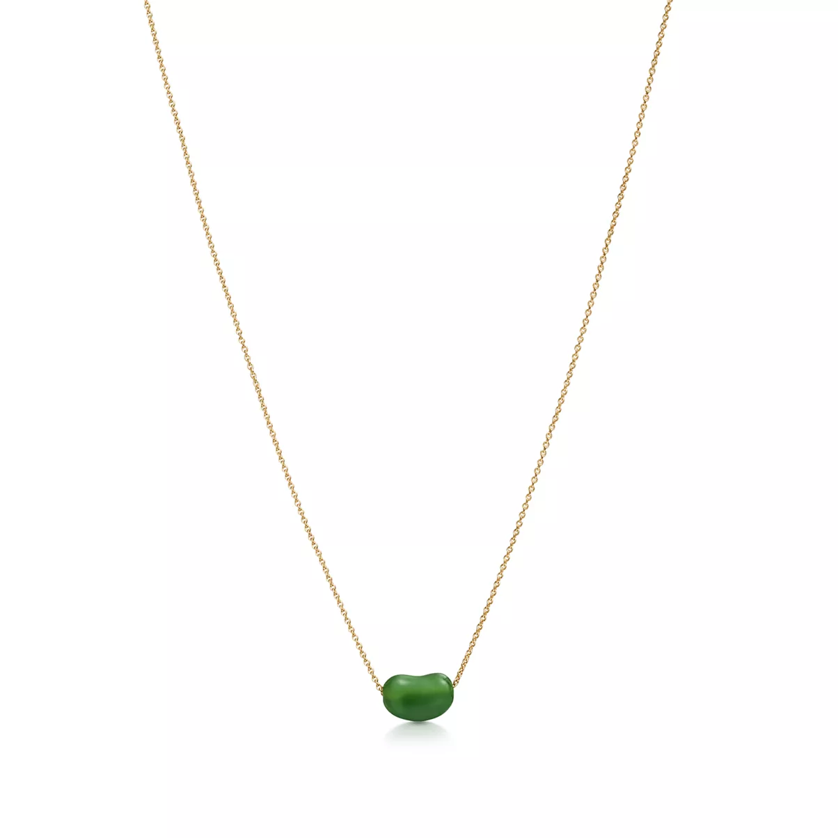 Pendente Bean design in oro giallo con giada nefrite verde