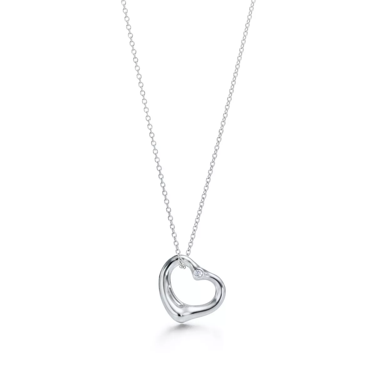 Open Heart Pendant in Sterling Silver with Diamonds
