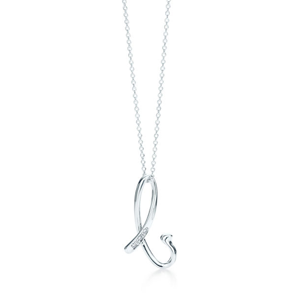 Elsa Peretti®:Alphabet Letter B Pendant in Silver with Diamonds, Small