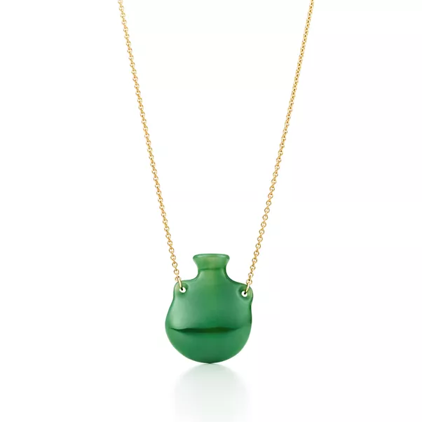 Bottle Pendant in Yellow Gold with Green Nephrite Jade