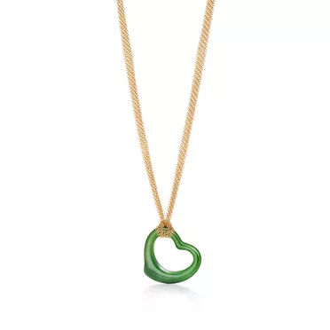 Elsa Peretti®:Open Heart Pendant in Yellow Gold with Green Nephrite Jade, 2