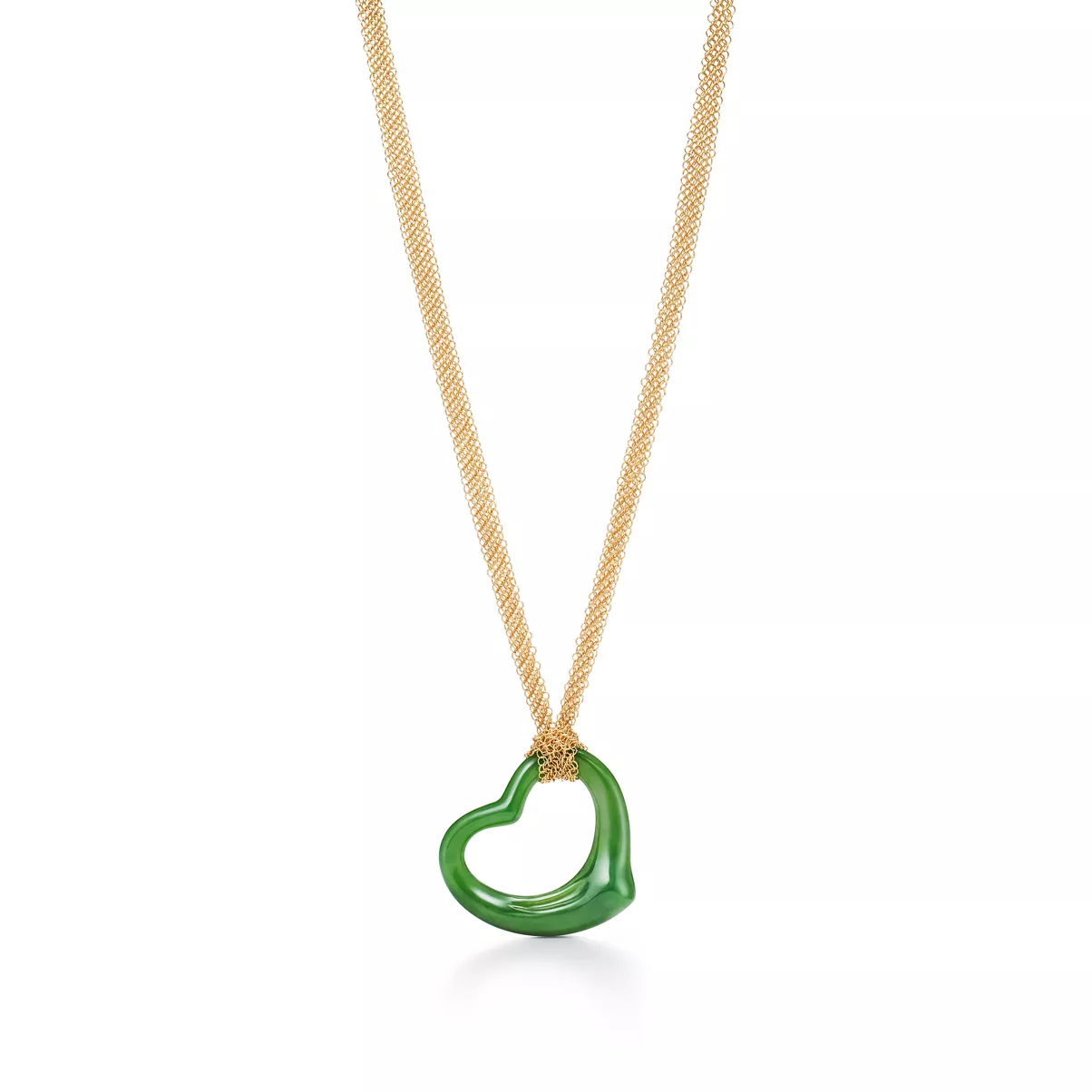 Colgante Open Heart de oro amarillo con jade de nefrita verde