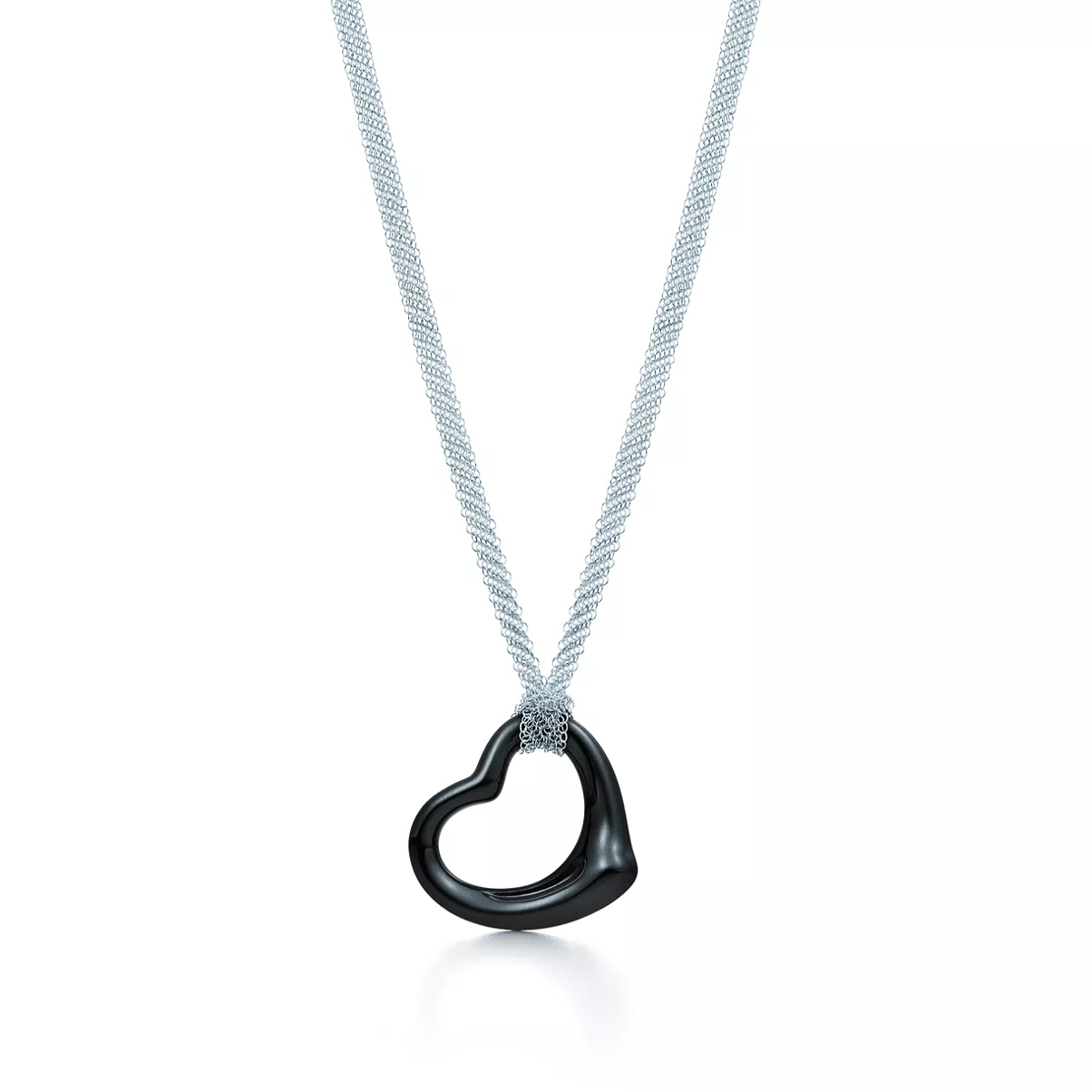 Open Heart Anh&auml;nger in Sterlingsilber mit schwarzer Nephrit-Jade