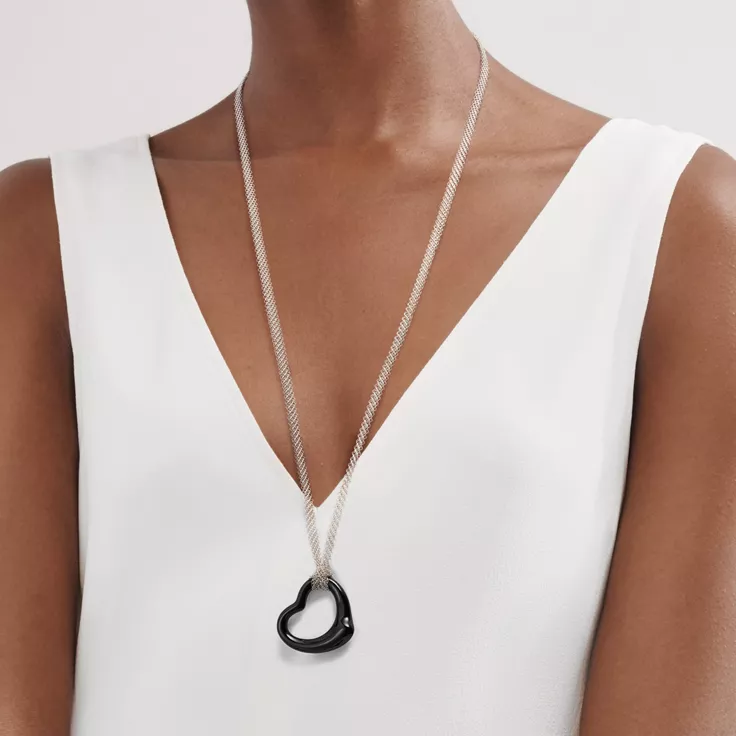 Elsa Peretti®:Open Heart Pendant in Sterling Silver with Black Nephrite Jade, 1