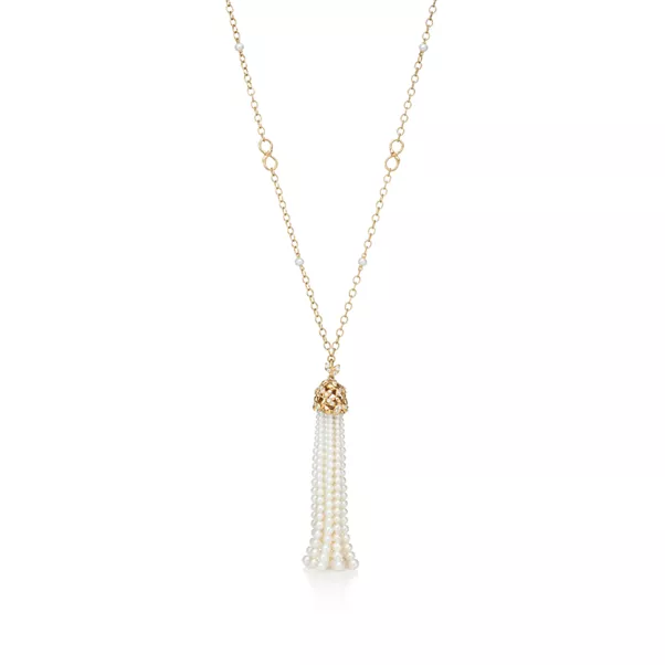Olive Leaf Pearl Tassel Necklace