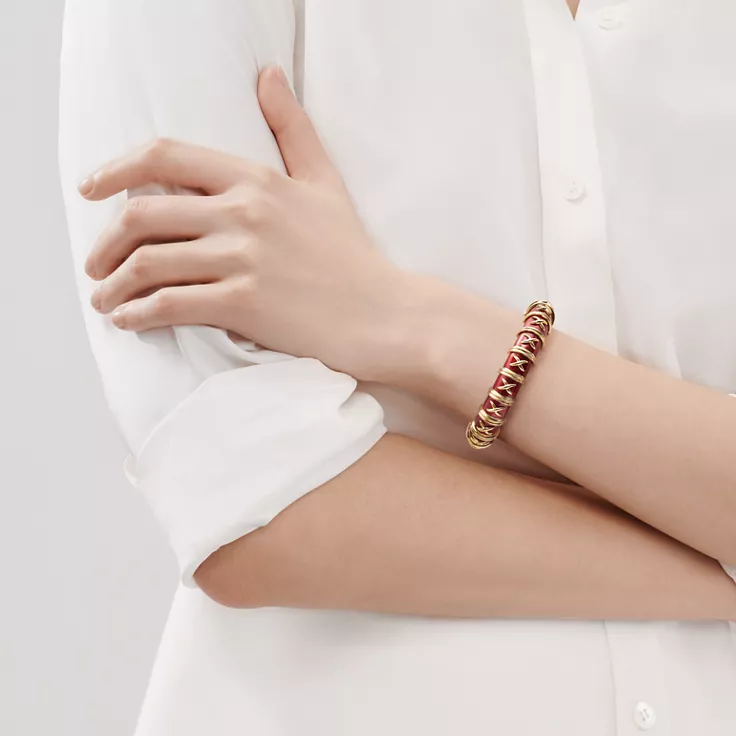 Enamel Collections:Bracelet in Yellow Gold with Red Enamel, 1