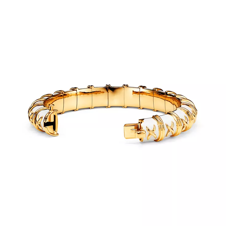 Enamel Collections:Bracelet in Yellow Gold with White Enamel, 4