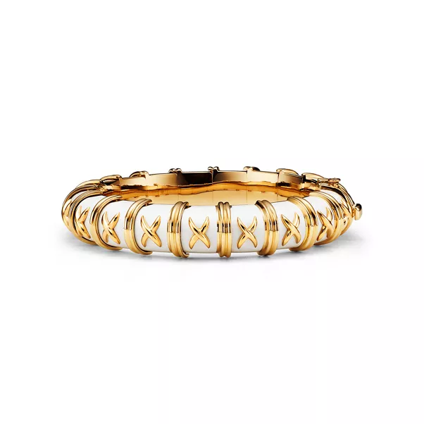 Bracelet in Yellow Gold with White Enamel