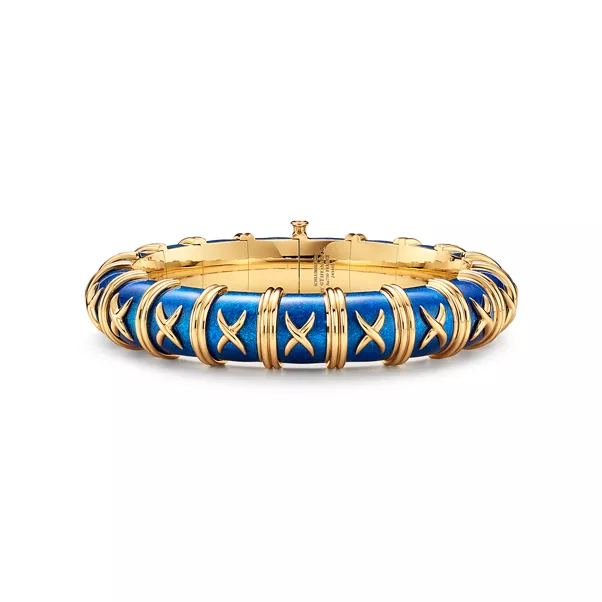Bracelet en or jaune et émail bleu ciel