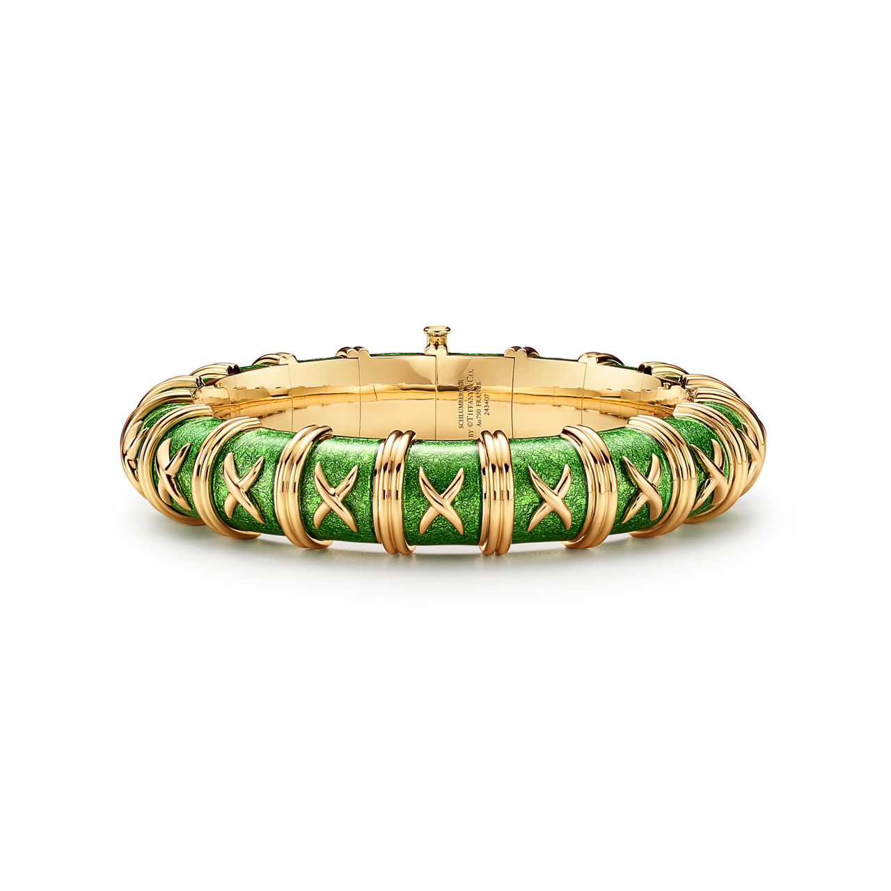 Croisillon Armband in Gold mit hellgrüner Emaille