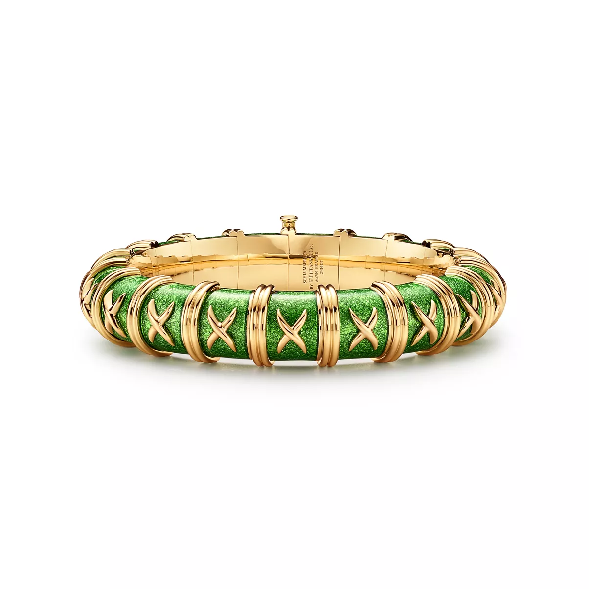 Pulsera de oro amarillo con esmalte verde claro