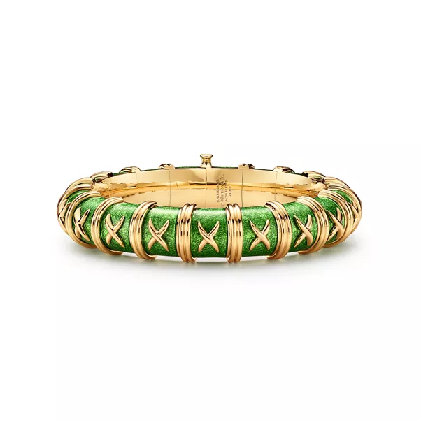 Bracelet en or jaune et émail vert clair