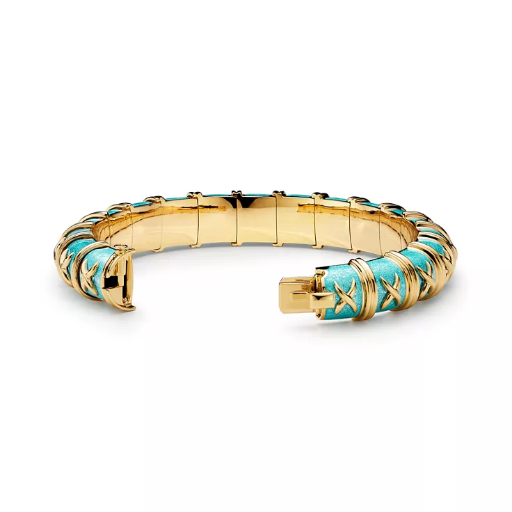 Enamel Collections:Bracelet in Yellow Gold with Azure Blue Enamel, 4
