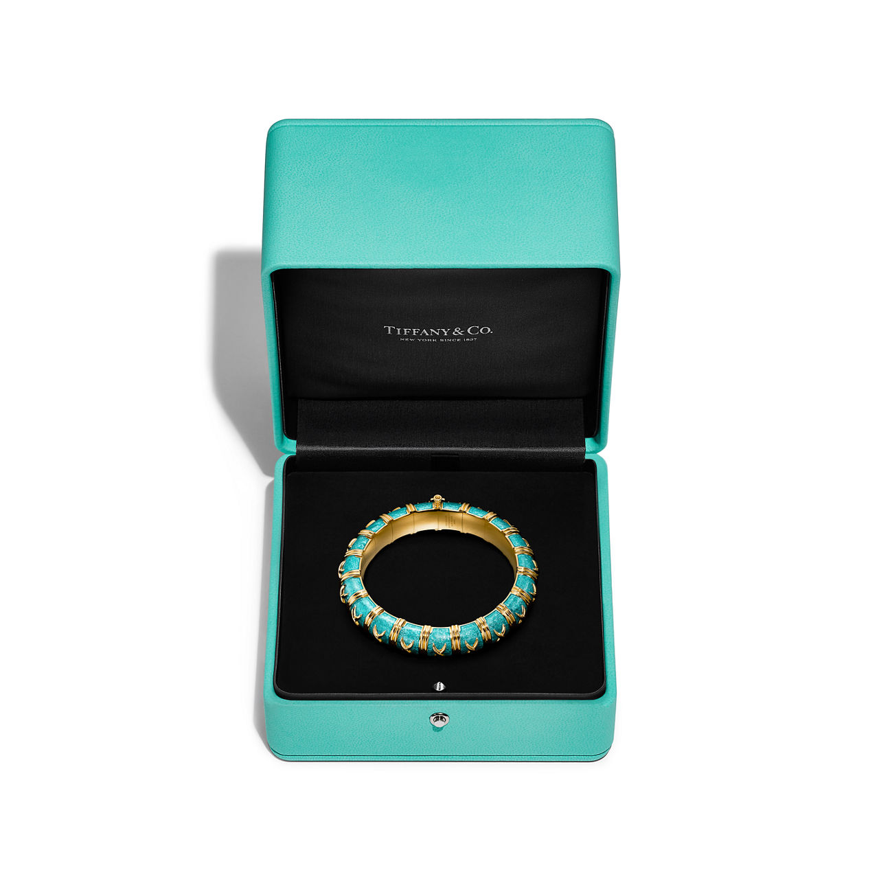 Bracelet Croisillon en or 18 carats et émail bleu azuré