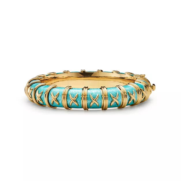 Enamel Collections:Bracelet in Yellow Gold with Azure Blue Enamel image number 0
