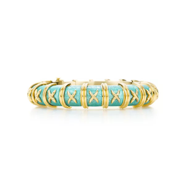 Enamel Collections:Armband in Gelbgold mit azurblauer Emaille