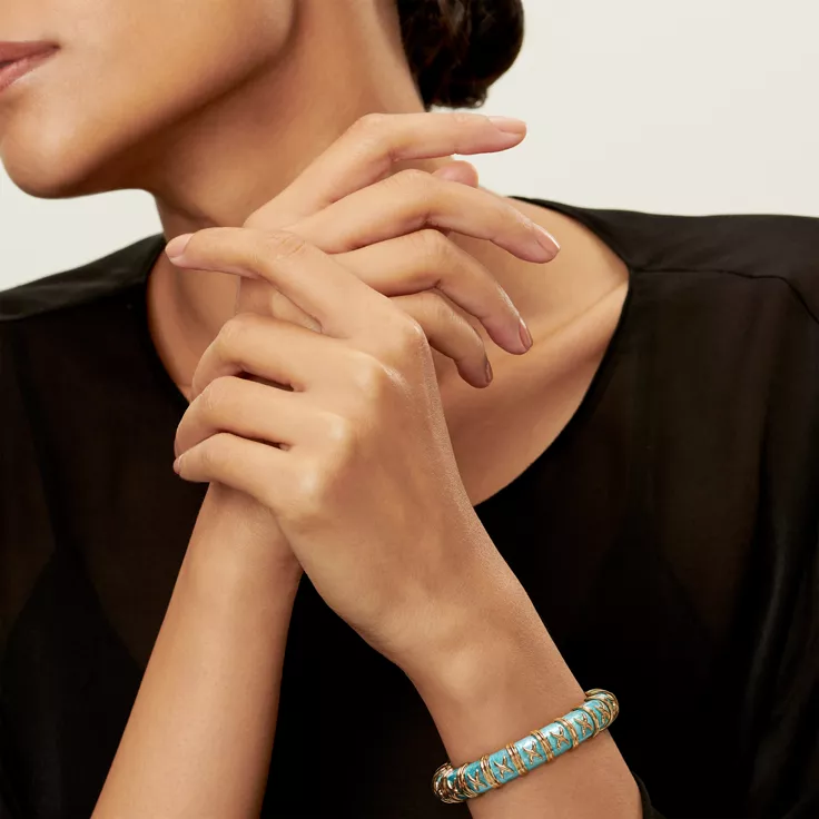 Enamel Collections:Bracelet in Yellow Gold with Azure Blue Enamel, 1