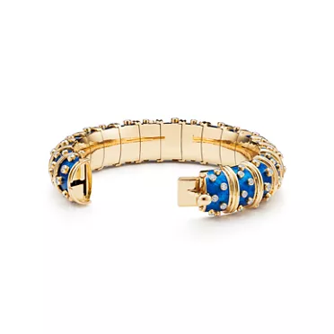 Collections en émail:Bracelet large en or, émail bleu ciel et diamants, 3