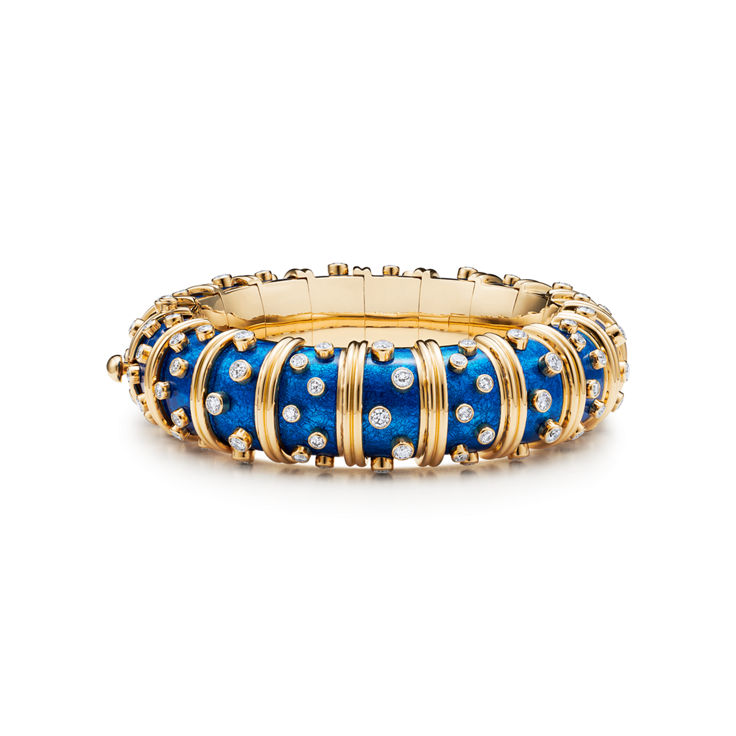 Jean Schlumberger by Tiffany:Diamond Dots Light Blue Enamel Bracelet in Yellow Gold image number 4