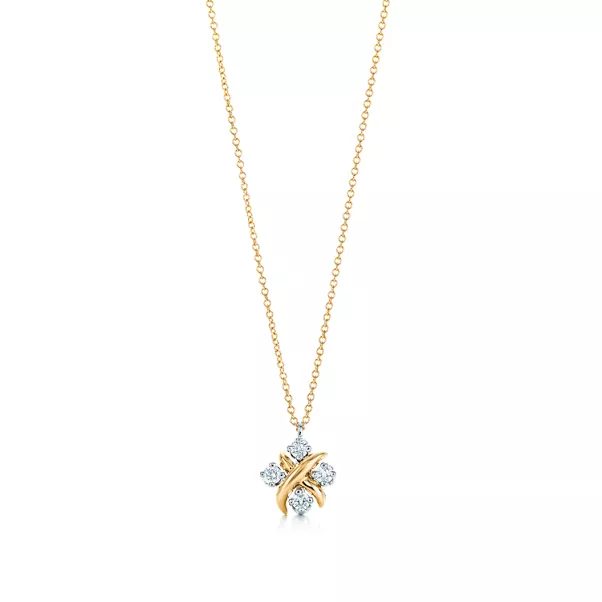 Anhänger in Gelbgold und Platin mit Diamanten