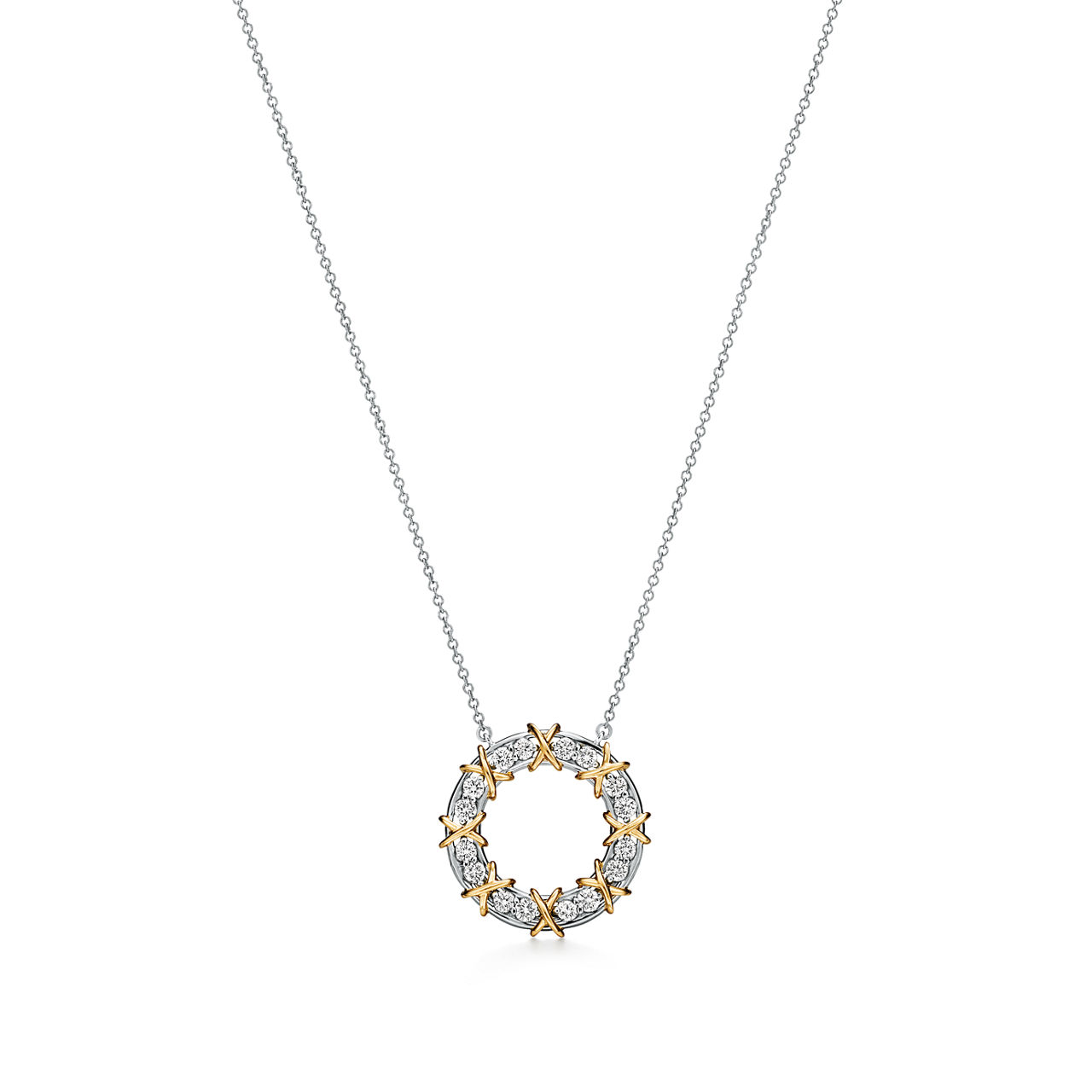 Sixteen Stone Circle Pendant in Gold with Diamonds