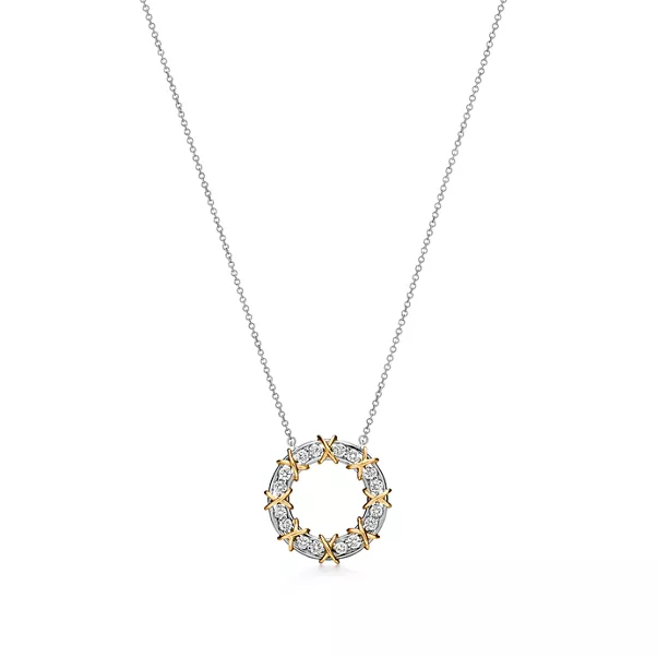 Kreisanhänger in Platin und Gelbgold mit Diamanten