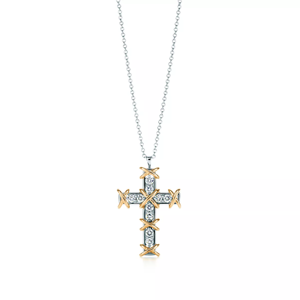 Kreuzanh&auml;nger in Platin und Gelbgold mit Diamanten