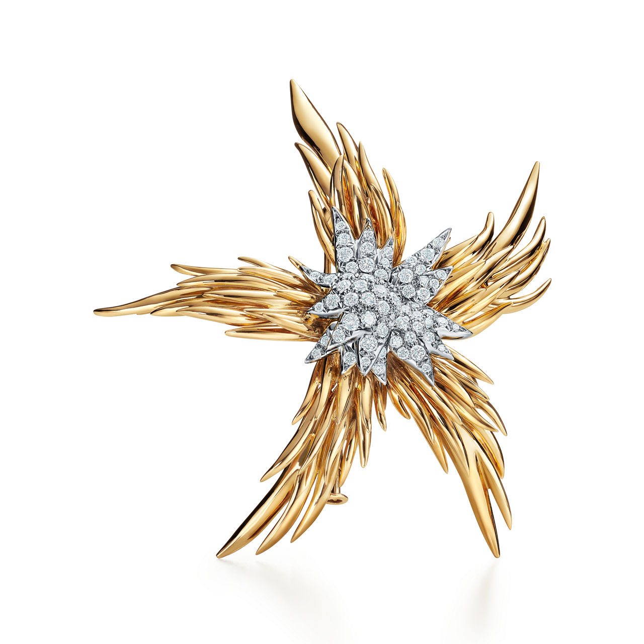 Paris Flames Brooch in Yellow Gold with Diamonds