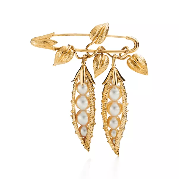 Broche Peapod en oro amarillo con perlas cultivadas