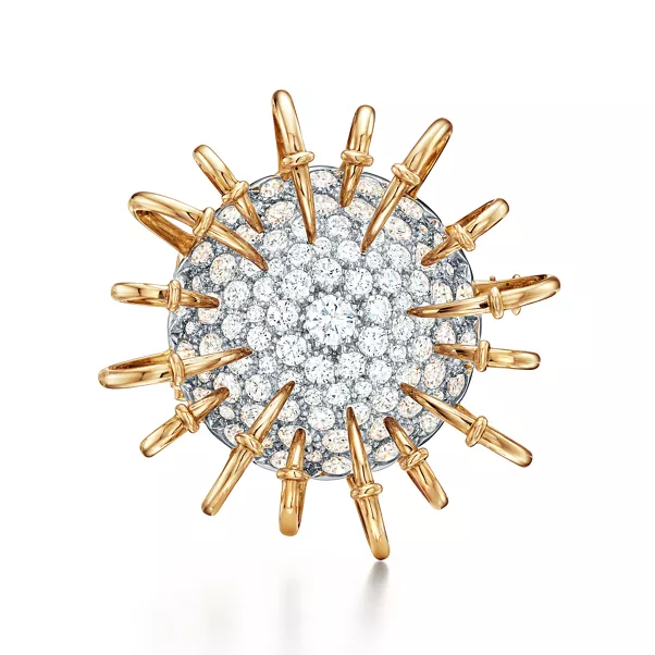 Broche Apollo en oro amarillo y platino con diamantes
