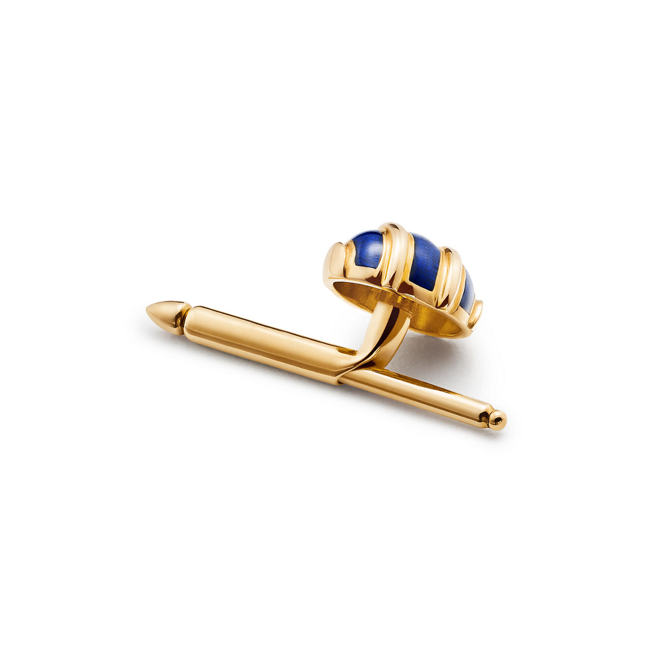 Olive Shirt Stud in Yellow Gold with Blue Paillonné Enamel