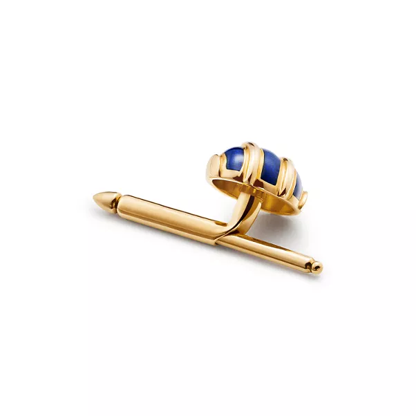 Olive Shirt Stud in Yellow Gold with Blue Paillonné Enamel