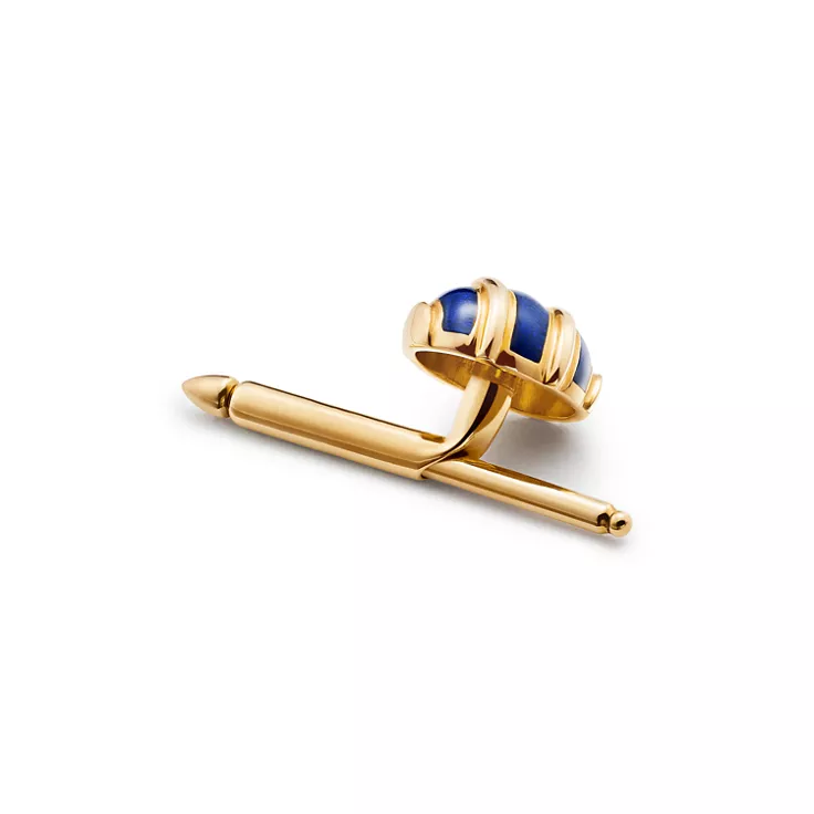 Tiffany & Co. Schlumberger®:Olive Shirt Stud in Yellow Gold with Blue Paillonné Enamel, 1
