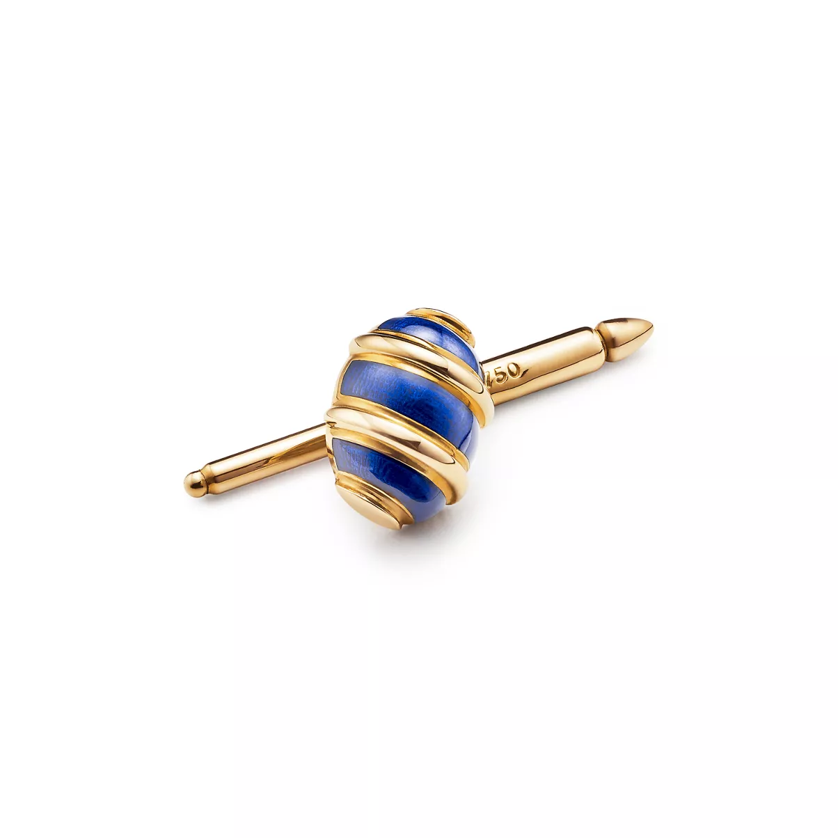 Olive Shirt Stud in Yellow Gold with Blue Paillonné Enamel