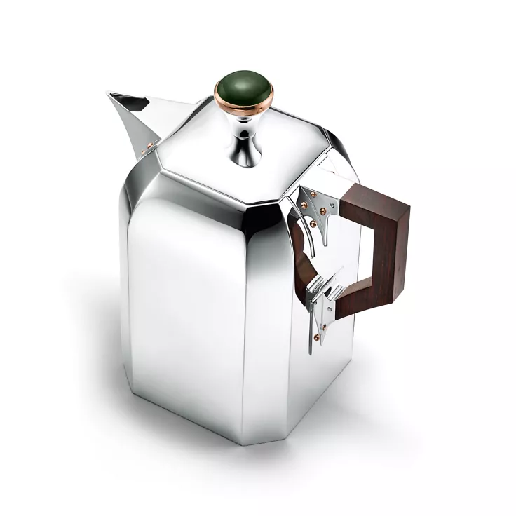Arts and Crafts:Coffee Pot in Sterling Silver with Green Nephrite Jade, 1