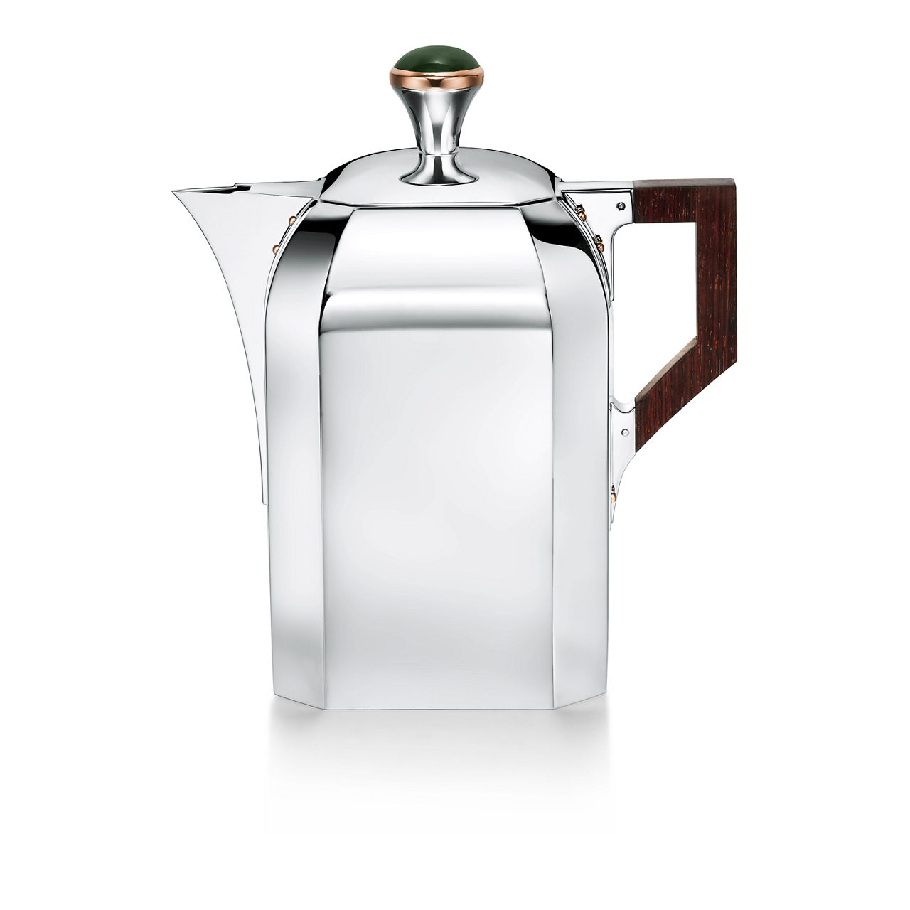 Arts and Crafts:Coffee Pot in Sterling Silver with Green Nephrite