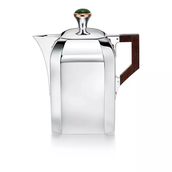Coffee Pot in Sterling Silver with Green Nephrite Jade