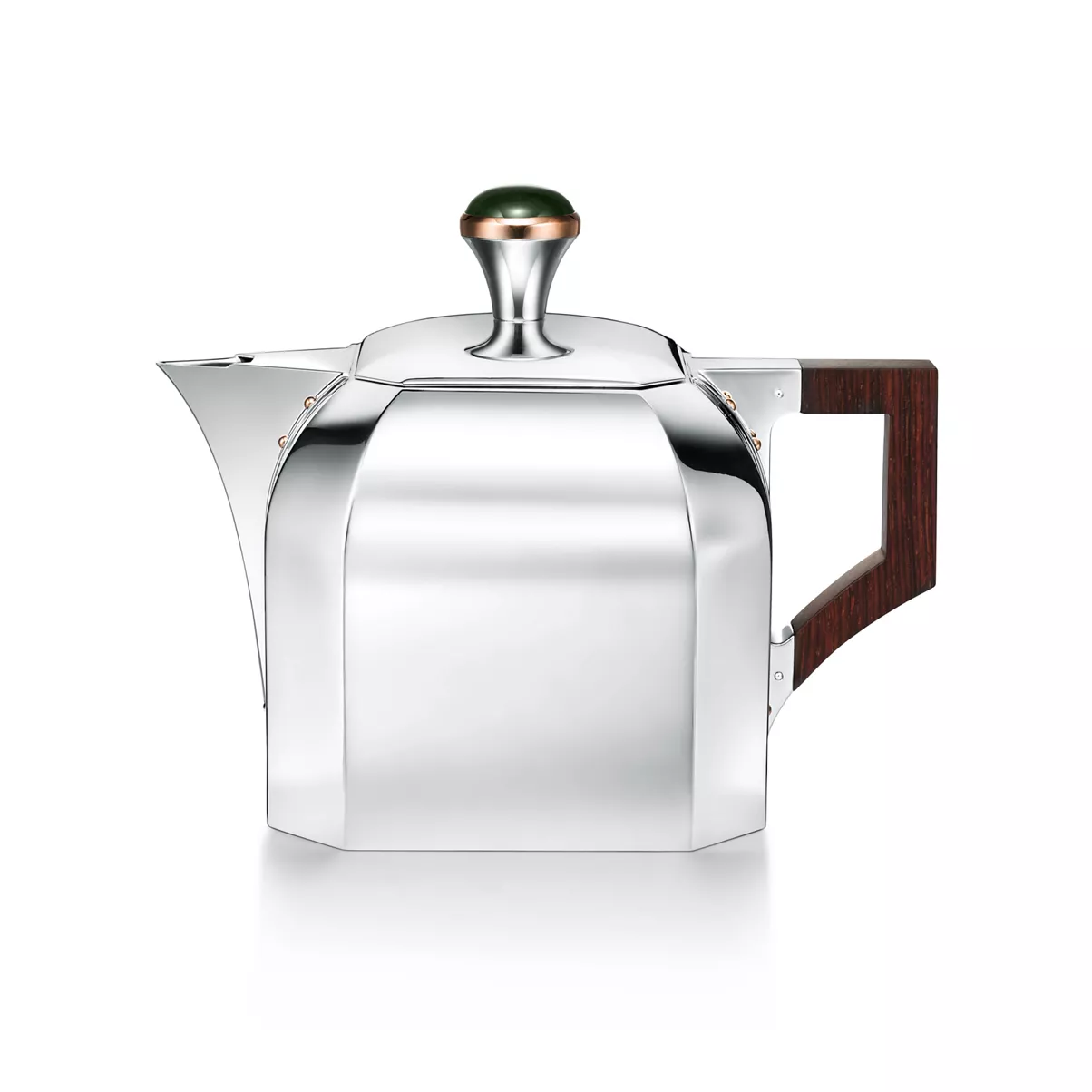 Teapot in Sterling Silver with Green Nephrite Jade
