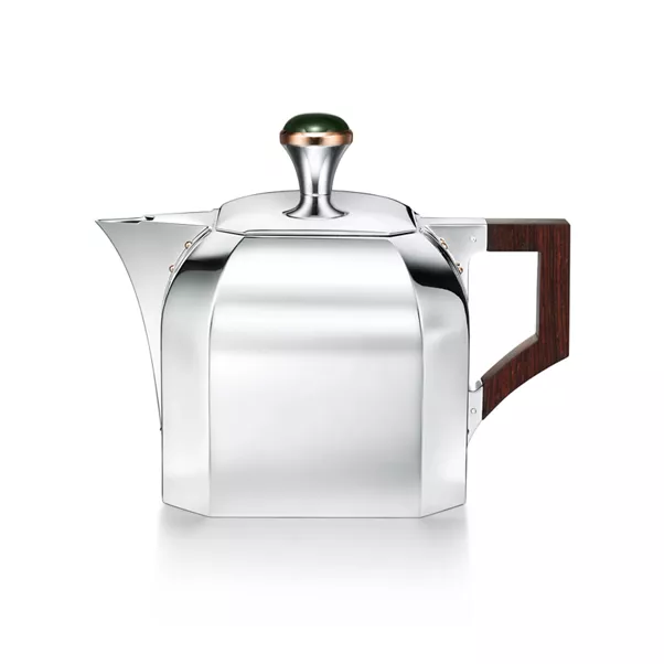 Teapot in Sterling Silver with Green Nephrite Jade