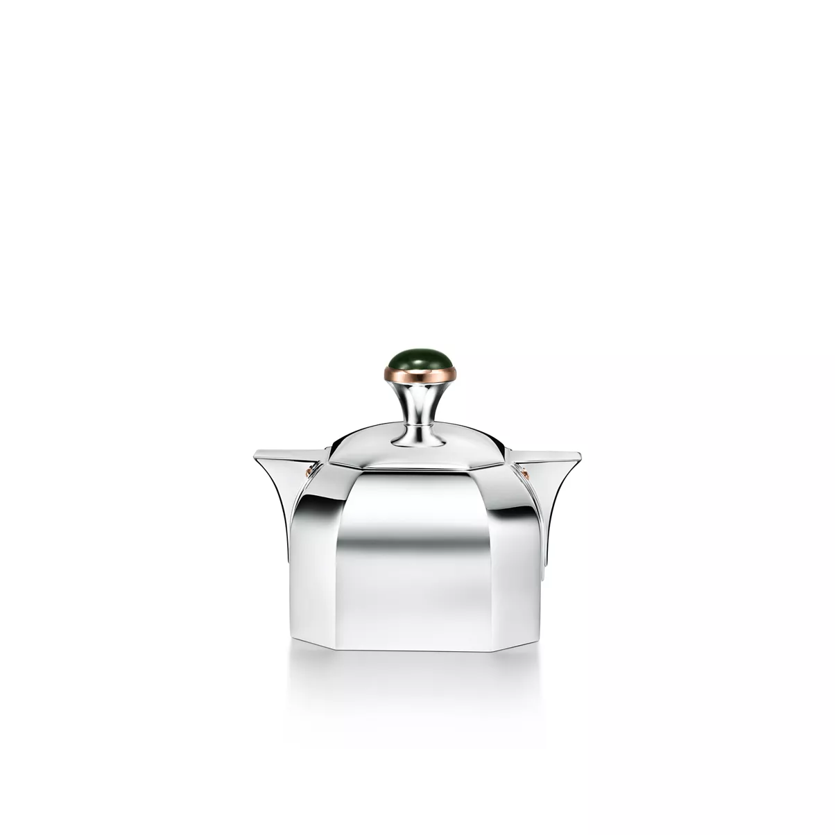 Sugar Bowl in Sterling Silver with Green Nephrite Jade