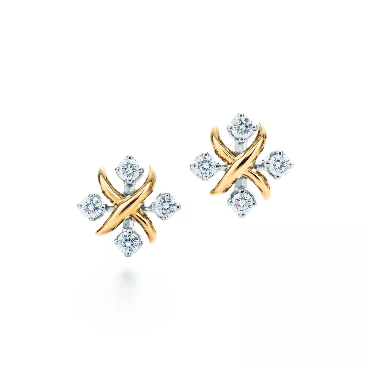 Earrings in Yellow Gold and Platinum with Diamonds