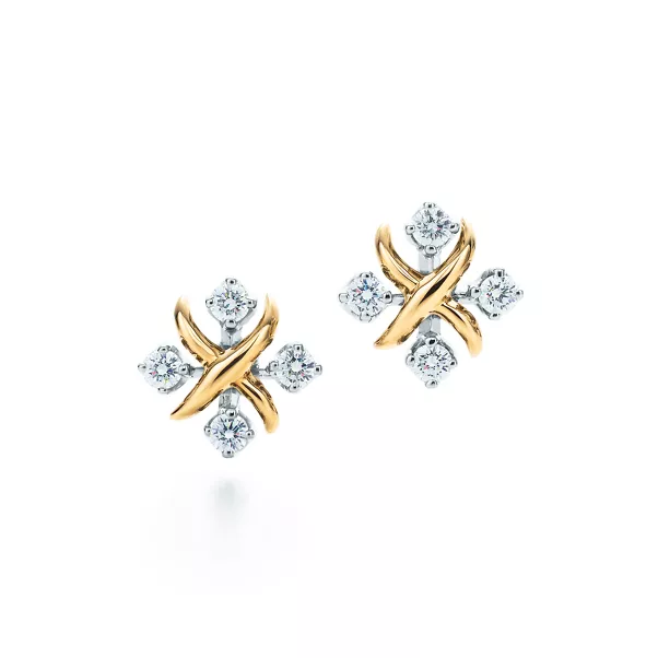 Earrings in Yellow Gold and Platinum with Diamonds