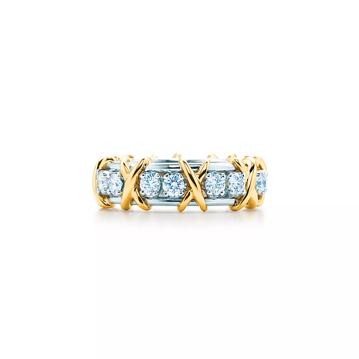 Schlumberger 16 Stone Ring 플래티늄 및 18K 옐로우 골드 다이아몬드