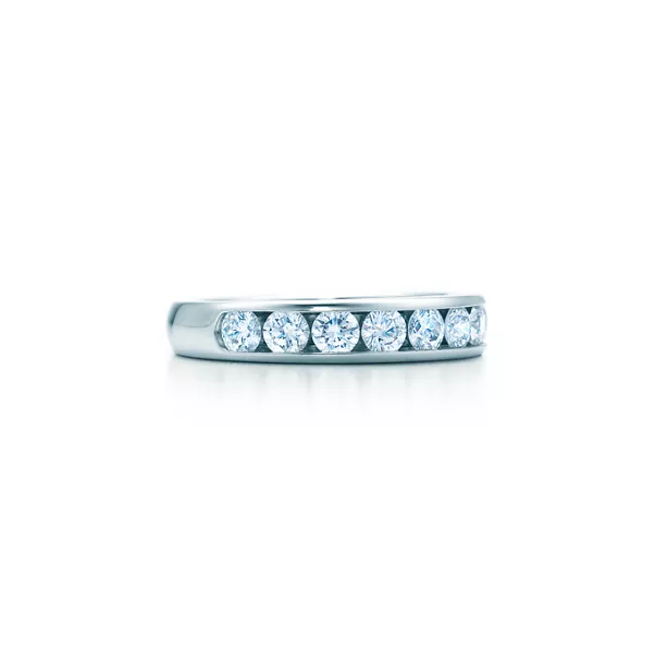 Alianza de boda en platino con medio círculo de diamantes, 3,9 mm