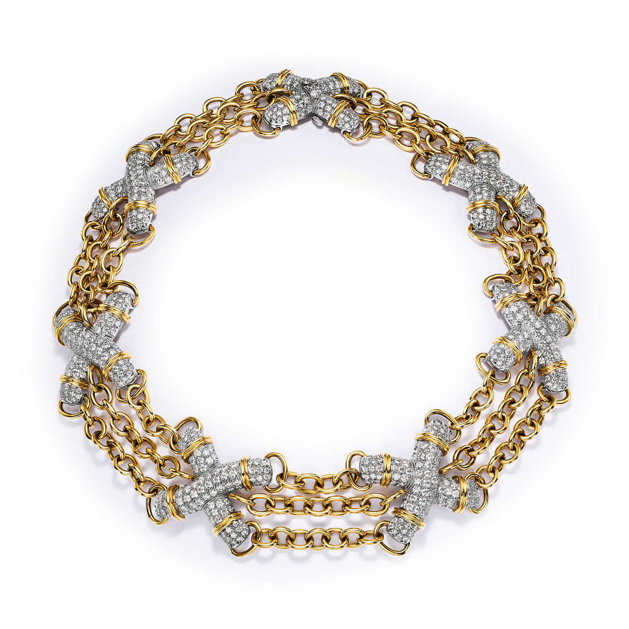 X Link Necklace in Yellow Gold and Platinum
