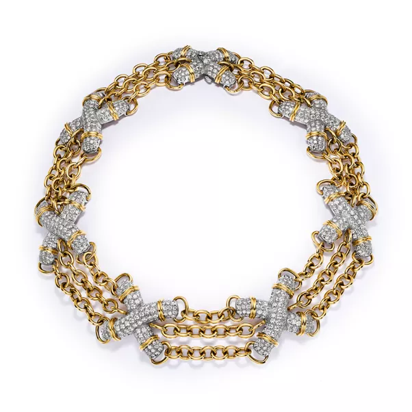 X Link Necklace in Yellow Gold and Platinum