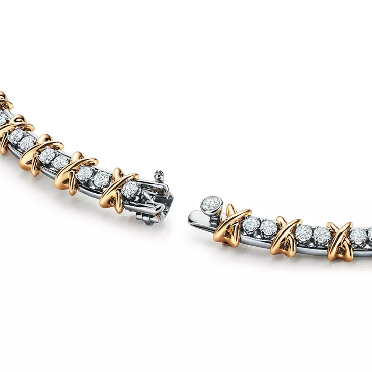 Sixteen Stone by Tiffany:Necklace in Platinum and Yellow Gold with Diamonds, 4