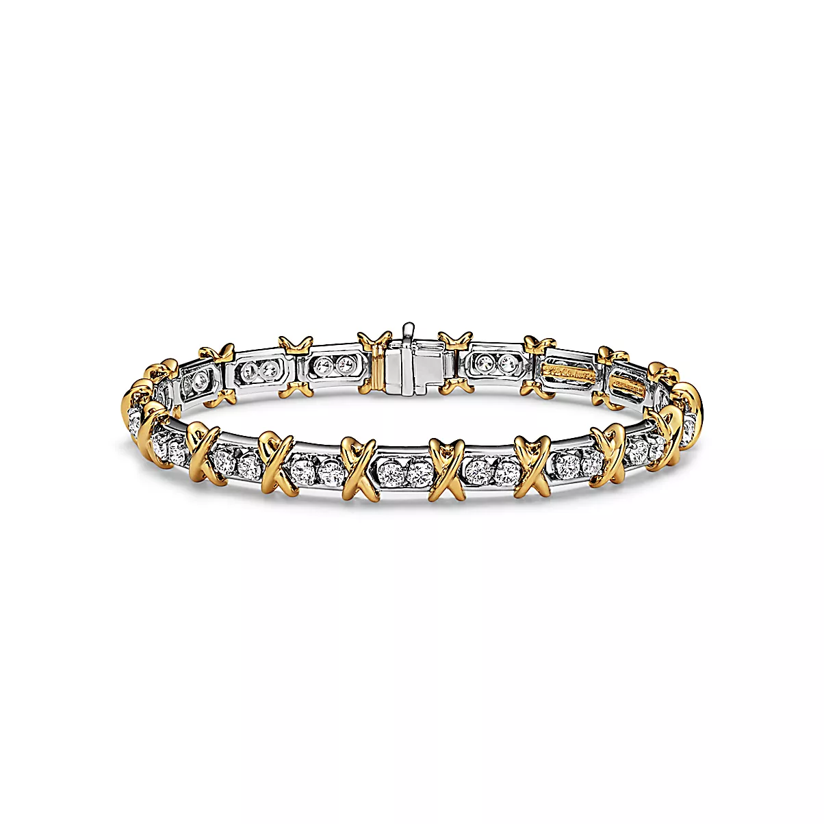 Schlumberger 16 Stone Bracelet 플래티늄 및 18K 옐로우 골드 다이아몬드 PLAT/18Y