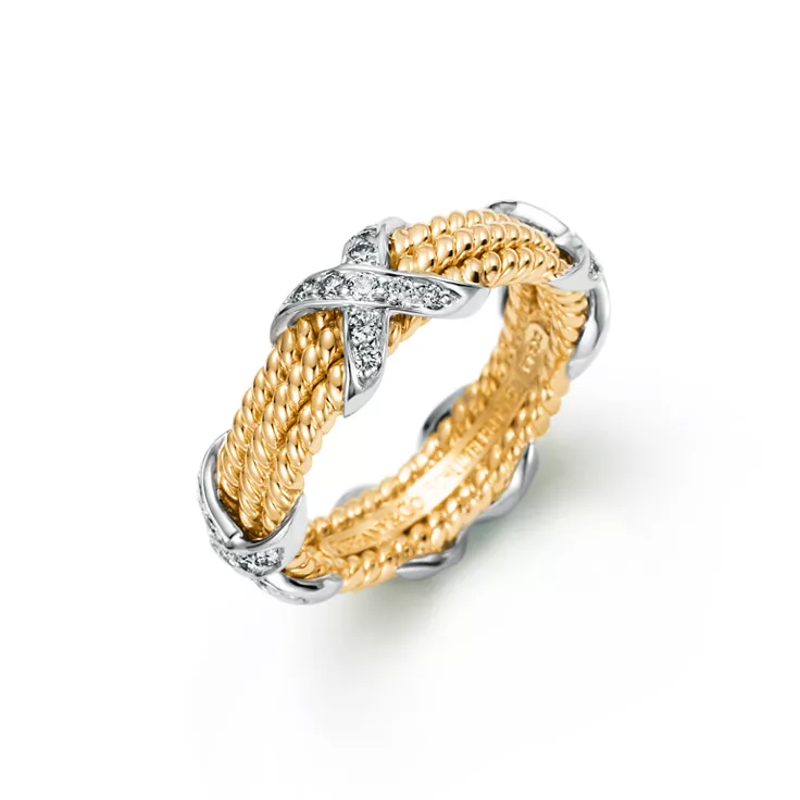Tiffany Rope:Three-row X Ring in Yellow Gold and Platinum with Diamonds, 2